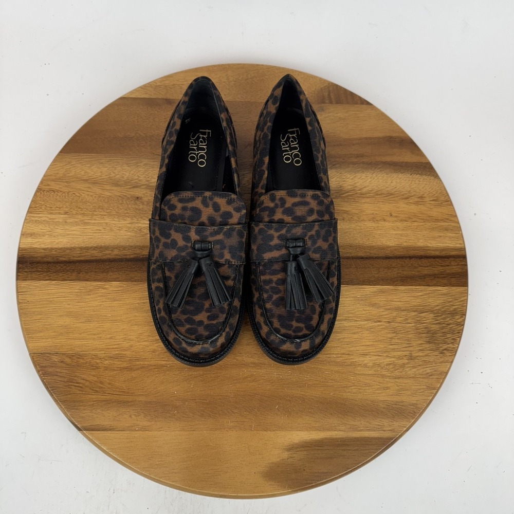New Womens Franco Sarto Lucia Cheetah Print Fabric Tasseled Loafers Size 8 NWOB